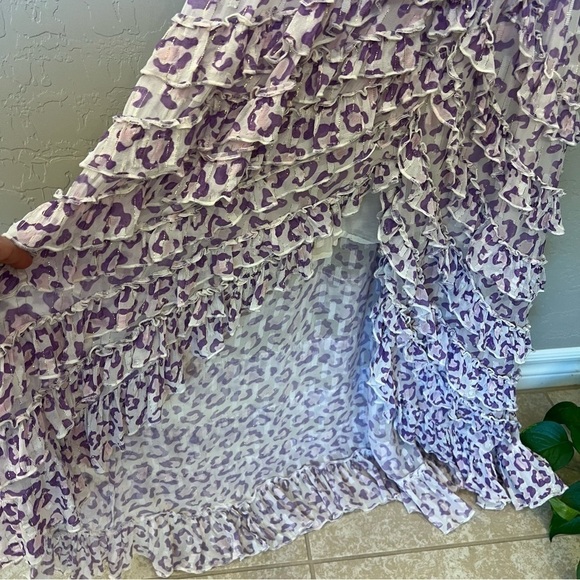 Rococo Sand Avana Midi ruffled corset dress, high low hem, leopard print, sz M - Picture 14 of 17